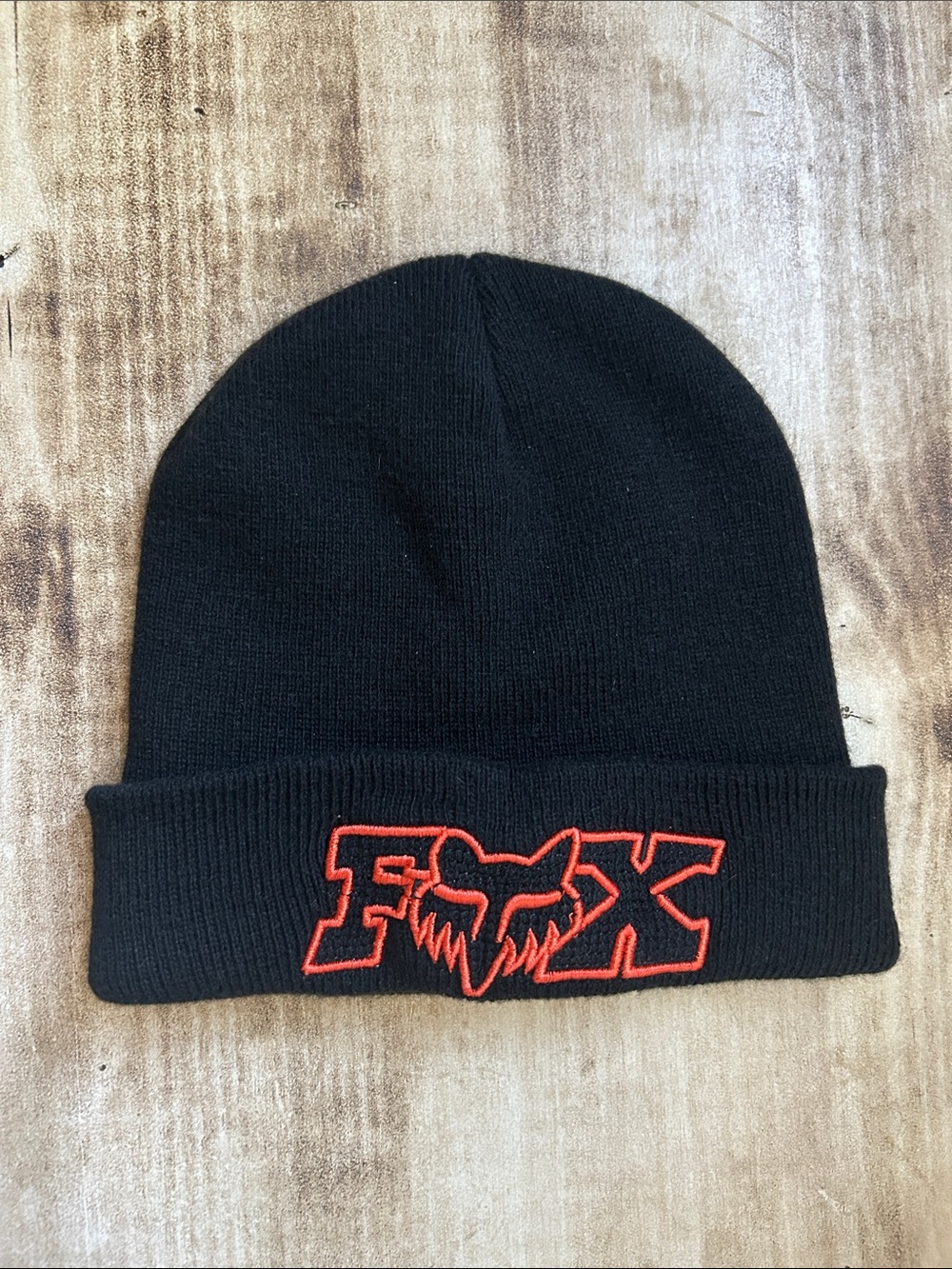 Fox Black Beanie with Red Embroidered Logo